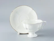 Teacup, Saucer and Dessert Plate Set, 240 ml, Natasha Shape, Golden Ribbon Pattern — view 2