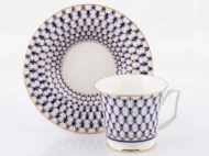 Teacup and Saucer, 210 ml, Julia Shape, Cobalt Net Pattern