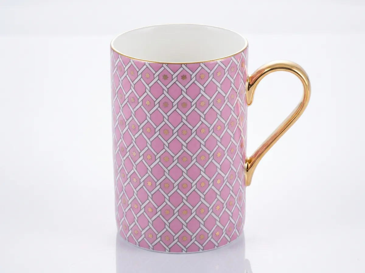 mug-pink-lattice Mug Idyll, Astra (Pink), 400 ml – Lomonosov Imperial Porcelain, Bone China - Image 1