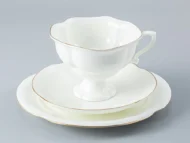 Teacup, Saucer and Dessert Plate Set, 240 ml, Natasha Shape, Golden Ribbon Pattern