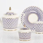 Tea Set Cobalt Net, Yulia Shape, 14 Pieces – Lomonosov Imperial Porcelain, Bone China