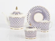 Tea Set for 6, 14 Pieces, Julia Shape, Cobalt Net Pattern