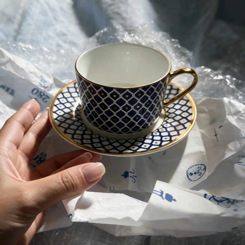 Cobalt Net cup and saucer, Imperial Porcelain Factory, St. Petersburg