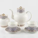 Tea Set Cobalt Net, Wave Shape, 20 Pieces – Lomonosov Imperial Porcelain, Bone China