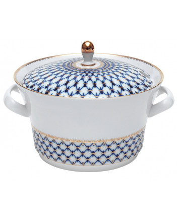 Lomonosov Imperial Porcelain Cobalt Net Soup Tureen