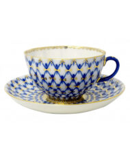 Teacup and Saucer, 250 ml, Tulip Shape, Cobalt Net Pattern — view 2