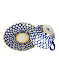 Teacup and Saucer, 250 ml, Tulip Shape, Cobalt Net Pattern — view 3