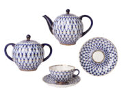 Tea Set for 6, 14 Pieces, Tulip Shape, Cobalt Net Pattern — view 2