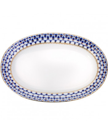 LOMONOSOV IMPERIAL PORCELAIN SERVING PLATTER OVAL HERRING DISH COBALT NET 25 cm