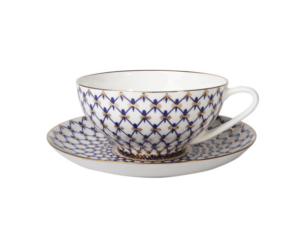 Teacup and Saucer, 310 ml, Cupola Shape, Cobalt Net Pattern — view 2