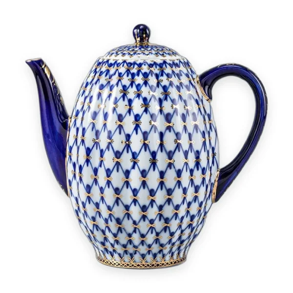 Coffee Pot, 1200 ml, Tulip Shape, Cobalt Net Pattern
