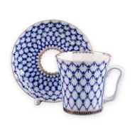 Mug with Saucer, 360 ml, Leningrad Shape, Cobalt Net Pattern