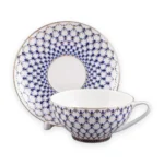Teacup and Saucer, 310 ml, Cupola Shape, Cobalt Net Pattern