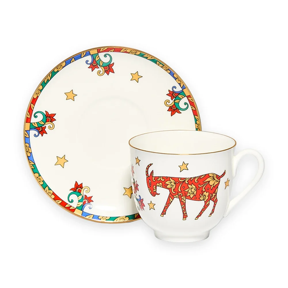 lomonosov-cup-saucer-landysh-new-year-tale-81-11576-00-1-01 Coffee Cup and Saucer, 180 ml, Lily of the Valley Shape, New Year Tale Pattern - Image 1