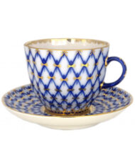 Coffee Cup and Saucer, 150 ml, Tulip Shape, Cobalt Net Pattern — view 2
