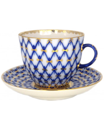 Coffee Cup and Saucer, 150 ml, Tulip Shape, Cobalt Net Pattern — view 2