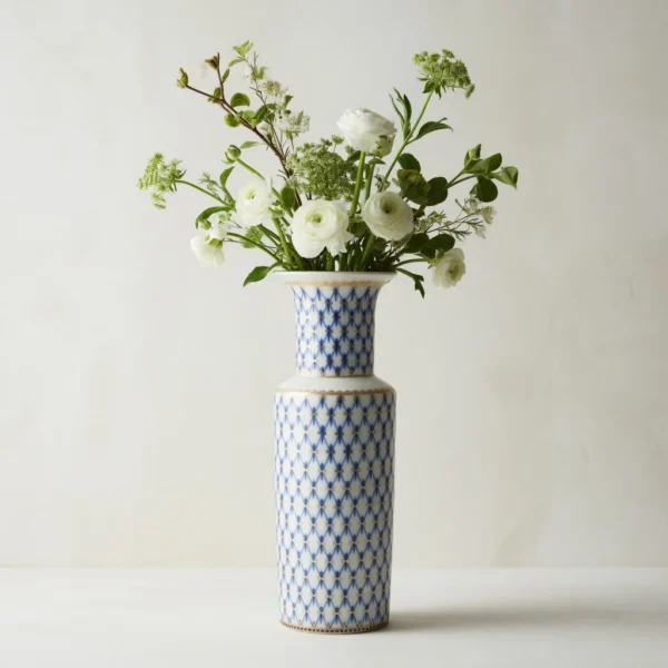 Flower Vase, 1200 ml, Cylinder Shape, Cobalt Net Pattern — view 2